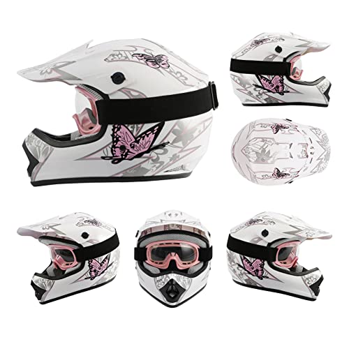 Tcmt Dot Youth & Kids Motocross Offroad Street Helmet Pink Butterfly Motorcycle Youth Helmet Dirt Bike Motocross Atv Helmet+Goggles+Gloves S #TOP3