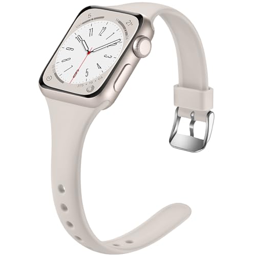 Image of Laffav Compatible with Apple Watch Bands for Women 40mm 38mm 41mm 44mm 42mm 45mm 46mm 49mm, Soft Silicone Narrow Slim Thin Sport Replacement Strap for iWatch Bands Series 11 10 9 8 7 6 5 4 3 SE3 /2 /1