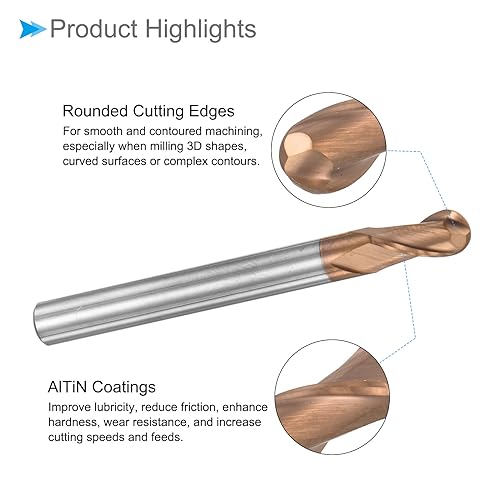 CoCud Schaftfräser Kugelkopf 2.5mm Radius 5mm Schaft 50mm Länge AlTiN Beschichtet M30 Tungsten Karbid 2 Flöten Fräser Bit- (Anwendung: für Edelstahl Gehärteter Stahl)