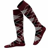 MySocks Unisex Knee High Long Socks Argyle Burgundy Black Ash