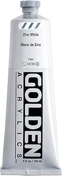 5 Oz Heavy Body Acrylic Color Paints Color Zinc White | Artist grade acrylic paint with rich pigment load and a thick body that retains texture and toolmarks.