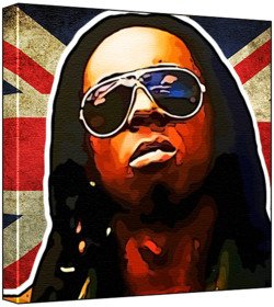 Lil Wayne - Pop Art Print (Multicolour; Grungy Union Jack Background) 30 x 30 x 2 cm Medium Square Deep Box Canvas