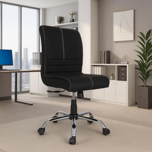 Image of NEWTURN� Maxson ARMLESS (PRE-Assembled) with Heavy Duty Metal Stand Ergonomic Premium Leather Revolving Office Chair with 1 Years Warranty(TILT Pushback Mechanism) (Black Rexine)