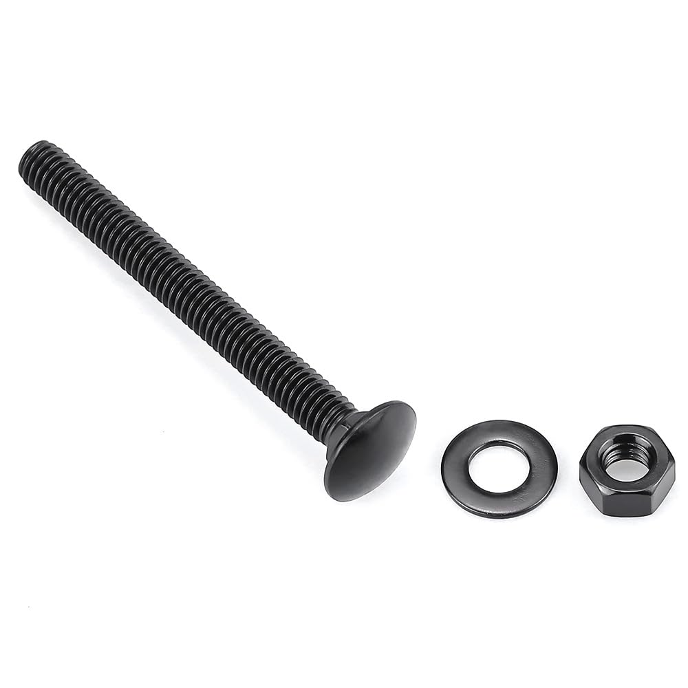 12 Sets 5/16-18 x 3-1/2" Black Carriage Bolts Screws and Hex Nuts & Flat Washers, 304 Stainless Steel 18-8, Round Head Square Neck, Full Thread Coverage