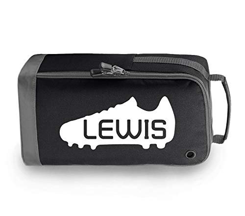 beyondsome Personalised Childrens Football Rugby Boot Bag Kids Sports Pe Kit Gift, Black/White Print