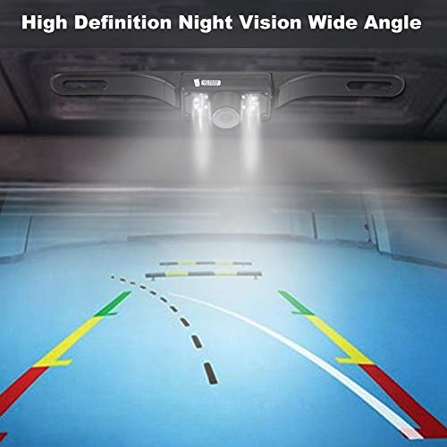 Image of Car Backup Camera, 140 Degree Wide View Angle, 7 LED Lights, IP67 /68, License Plate Reverse Parking Camera, Black