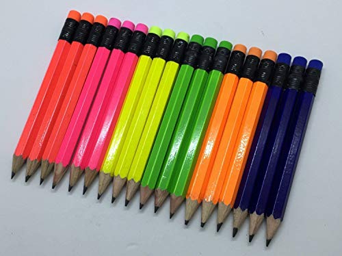 Lápices cortos con borrador, caja x48 colores neón