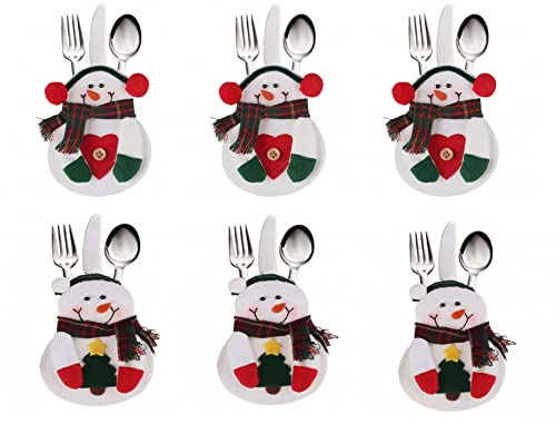 Lot de 6 sacs à couverts de Noël, porte-couverts de cuisine, petit bonhomme de neige, sac à couverts pour Noël, décoration de table de salle à manger familiale Cover