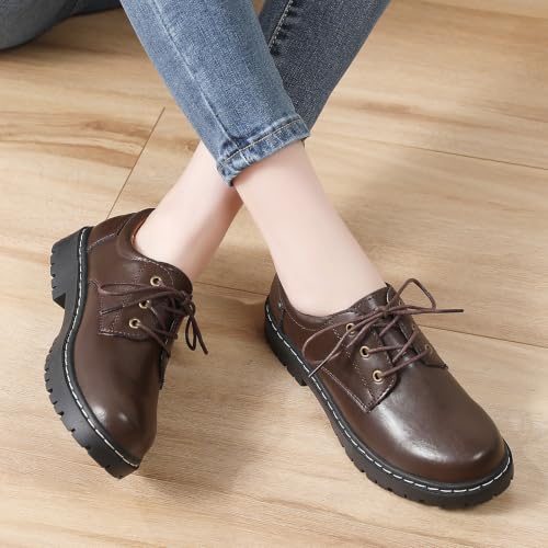 Image of Women Oxford Shoes Plain Toe Lace Up Non-Slip Platform Dress Shoes