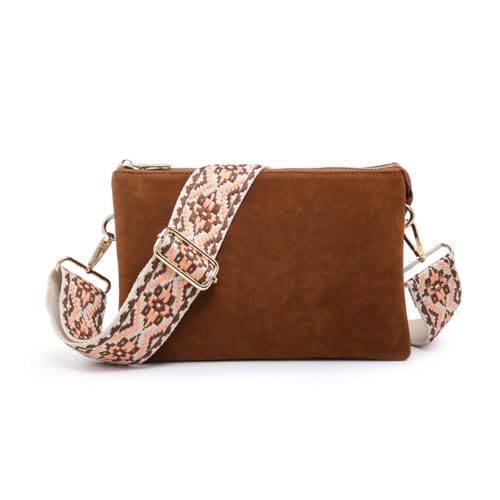Image of JEN & CO. Izzy Vegan Leather Crossbody Bags Clutch Purses Wristlet Wallet Shoulder Handbag with Guitar Strap for Women
