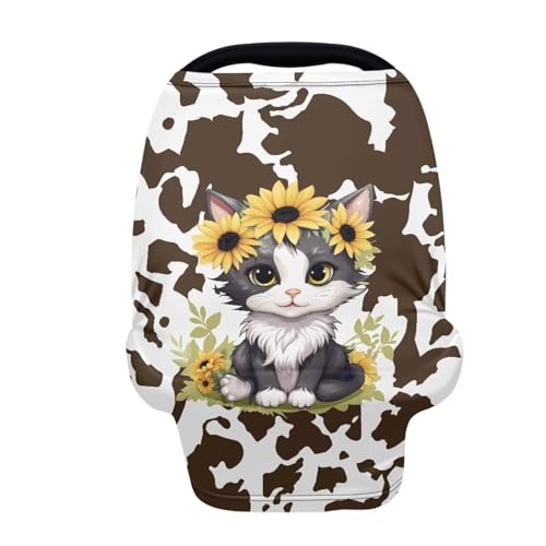 Image of Cow Cat Baby Car Seat Cover Durable Washable Breastfeeding Scarf Dust Cover Privacy Protection Lightweight Durable Multi-Purpose Car Seat Canopy Cover