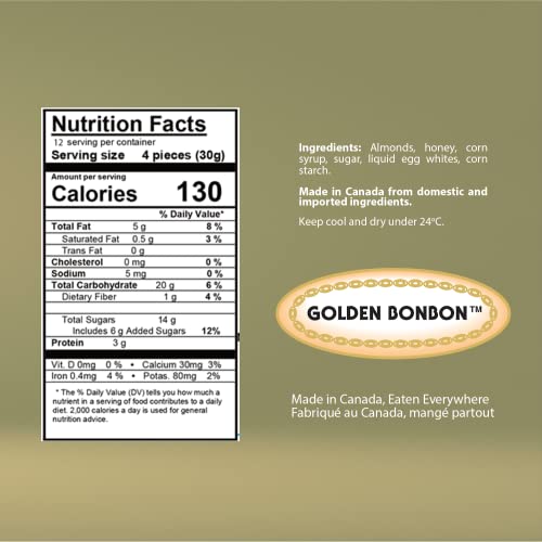 Golden Bonbon Gluten Free Almond Nougat Candy (Assorted Gift Box 8.8 oz, 1 Box)