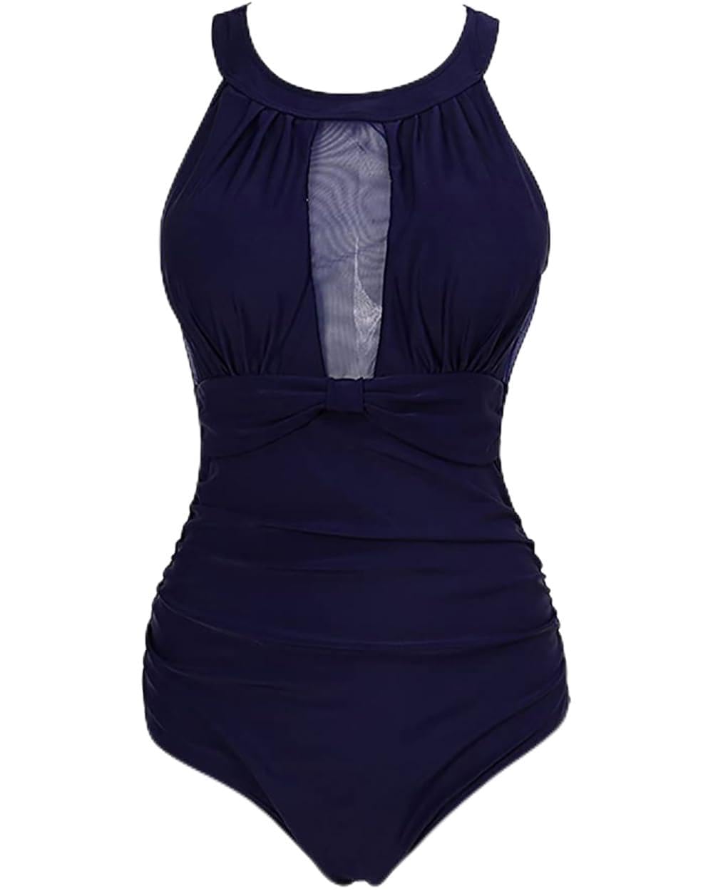 Viloree Costume da Bagno Intero da Donna con Controllo della Pancia Increspato Costumi da Bagno Collo Alto Blu Scuro L