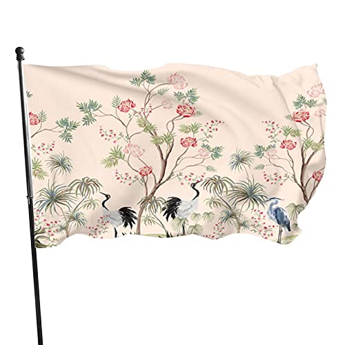 Bandiera cinese esotica, 9,6 x 1,5 m, vintage, palme, peonie, gru, uccello, airone, rosa, decorazione da giardino, portico, striscione leggero, resistente ai raggi UV