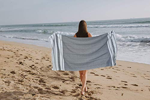 GLAMBURG Peshtemal Turkish Beach Towel Cotton Oversized 36x71 Set of 6 for Adults, Soft Durable Absorbent Extra Large Hammam Bath Sheet - Navy Blue - Image 3