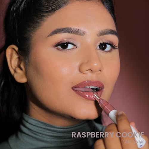 Image of LAMIOR Peptide Glaze Lip Balm - 3 in 1 Formula for Glossy Shine, Healing & Nourishment for Dry Dark & Pigmented Lips with Shea Butter, Non Sticky, Moisturizing Lip Balm for Women, (Raspberry Cookie)