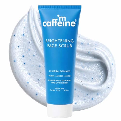 Image of mCaffeine Brightening Face Scrub | Visible Brighter, Smoother Skin | 5% Natural Exfoliants | Walnut & Apricot | Caffeine | Deeply Cleanses Pores | Gentle Exfoliation | For Women & Men | Suitable for All Skin Types - 100g