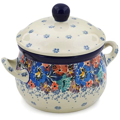 Authentic Polish Pottery 11 oz Bouillon Cup with Lid made by Ceramika Artystyczna (Autumn Bunch Theme) Signature UNIKAT + Certificate of Authenticity