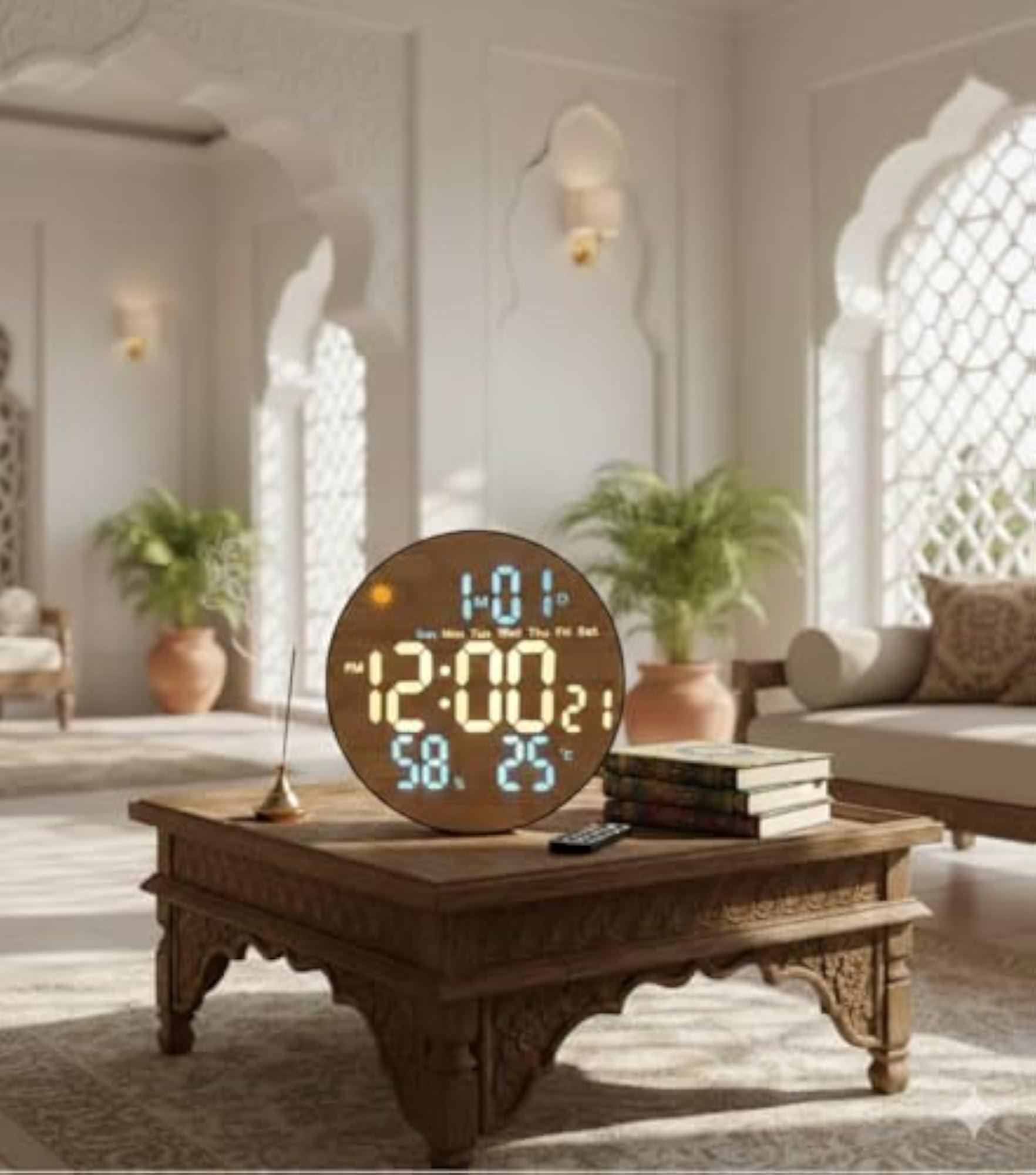 Urban Wooden Round Digital Wall Clock with Remote Control