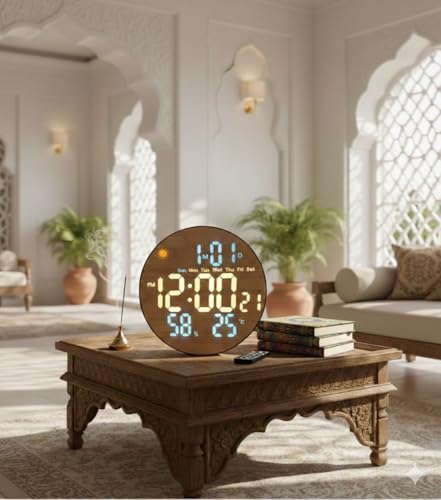 Add Urban Wooden Round Digital Wall Clock with Blue and Yellow - Image 2