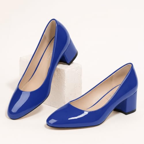 Image of SKYSTERRY Women's Low Heel Dress Pumps Shoes 2 Inch | Low Chunky Block Heel Pumps, Closed Round Toe Heels, Patent Leather Office Work Wedding Pumps Shoes