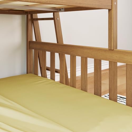 Image of Twin Over Full Low Bunk with Angled Ladder on End, Pecan