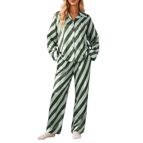 Pyjama de loisirs confortable femme ensemble nuit rayures manches longues tendance