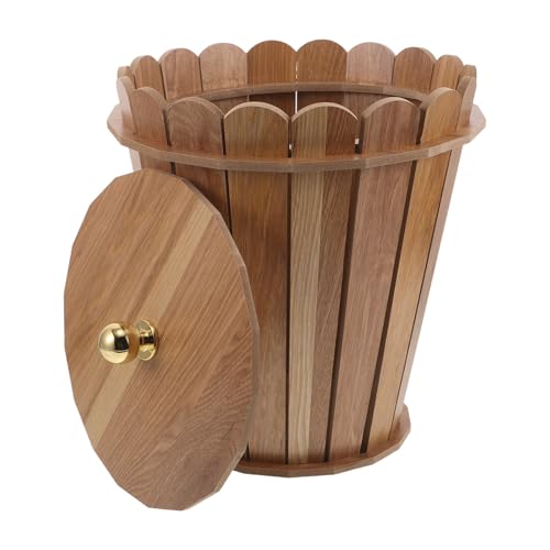 Poubelle ronde en bois robuste HEMOTON kaki de qualité premium