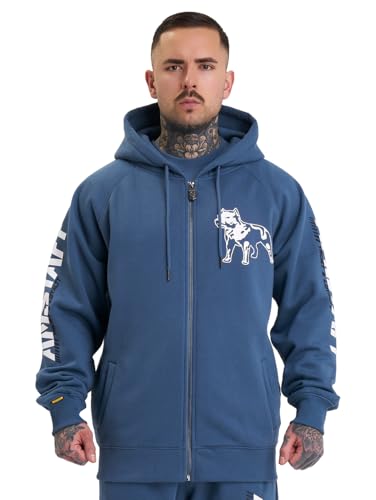 Amstaff Herren Logo 2.0 Zip-Hoodie | Baumwolle, Kapuze, Reißverschluss | Lockere Passform | Atmungsaktiv | L, Blau