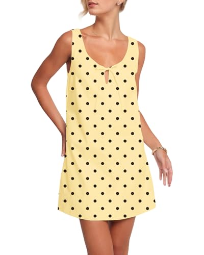 Image of OLAPTA Women Sleeveless Summer Mini Tank Dress Tie Up Loose Fit Sundress Scoop Neck Casual Trendy Short Dresses with Pockets