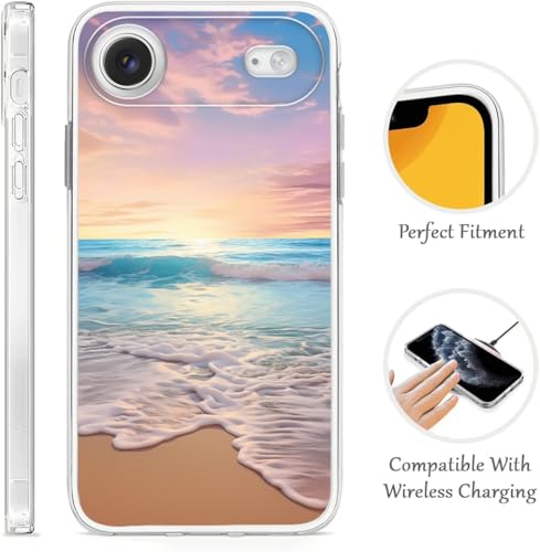 HANLINZHIYA Compatible for iPhone Air Case, Aesthetic Beach Wave Sunset Glow Design Drop Protection Slim Shockproof TPU Clear Case Gift for Girls Women by HANLINZHIYA - Image 2