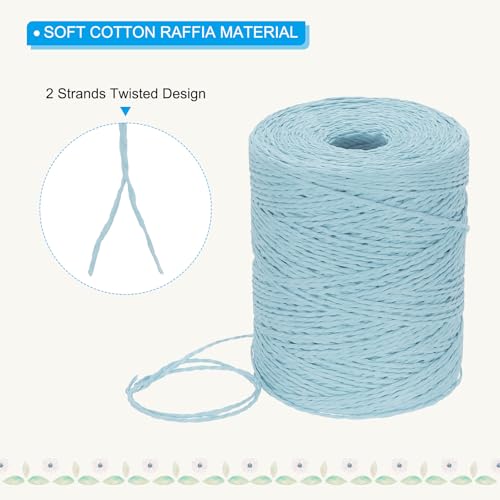 Image of PATIKIL Natural Cotton Raffia Yarn 328 Yard, Crochet Raffia Paper Ribbon for DIY Sun Hat Beach Bag Crochet Yarn Wrapping Knitting, Light Blue