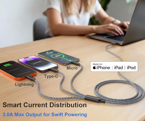 Multi Charging Cable 4FT 2Pack 3 in 1 Apple MFi Certified Braided Cord - image 5