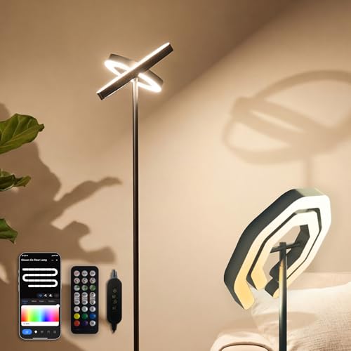 Smart Floor Lamp RGB with Alexa Compatibility, 70.8" LED Standing Lamp with Dual Adjustable Ring Lights, Music Sync, Timer, App & Remote Control, Modern Corner Lamp for Bedroom Living Room Gaming Room
