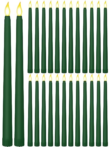 Image of Treela 24 Pcs Flameless Taper Candles Battery Operated ulkB Fake Candles Light LED Candle Sticks Flickering Tapered for Wedding Anniversary Holiday Decoration(Christmas,11 Inch,Green)