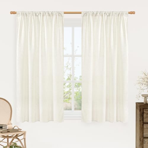 Image of LAMIT Cream Linen Curtains 54 Inch Length 2 Panels, Light Filtering Faux Linen Textured Panels Rod Pocket Neutral Privacy Drapes for Window /Loft Room /Bedroom, 42 x 54 Inch