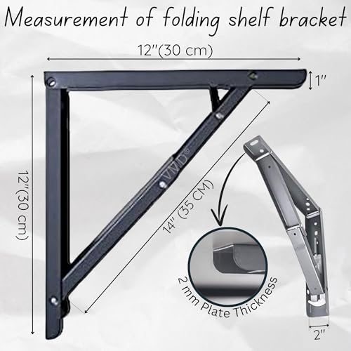 Image of VMD, Heavy Duty 12 inch (Grey) Foldable Shelf Bracket, DIY Folding Shelves, l Bracket, Wall Brackets, Wall Angle Bracket, Folding Table Bracket with Fittings for fold Down Steel Table (Pack of 2)