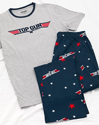 Top Gun Mens Pajamas Adults Fighter Movie Logo T-Shirt Trousers Pjs Set2
