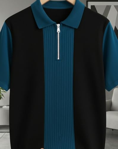 Image of AUSK Women's Zip Neck Polo T-Shirt | Half Sleeve Color Block Smart Casual Top | Ideal for Work, Travel Top for Womens