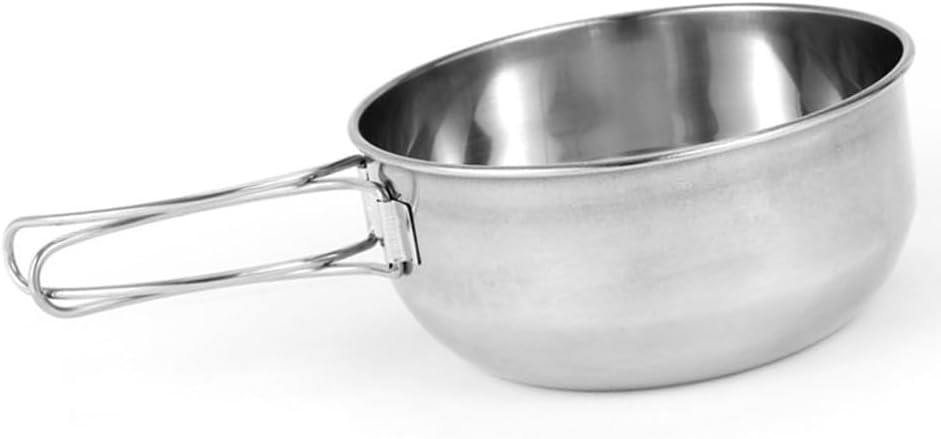 304 Stainless Steel Camping Bowl with Handle Outdoor Camping Foldable Soup Dish Bowl Utensils for Hiking Picnics Outdoor Cooking(500ml)