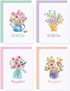 SWEETZER & ORANGE Bulk Get Well Cards With Envelopes. 24 Get Well Soon Card Assortment. 300gsm Note Cards and Envelopes (120gsm). Thick Greeting Cards and Envelopes, Feel Better Soon Cards.