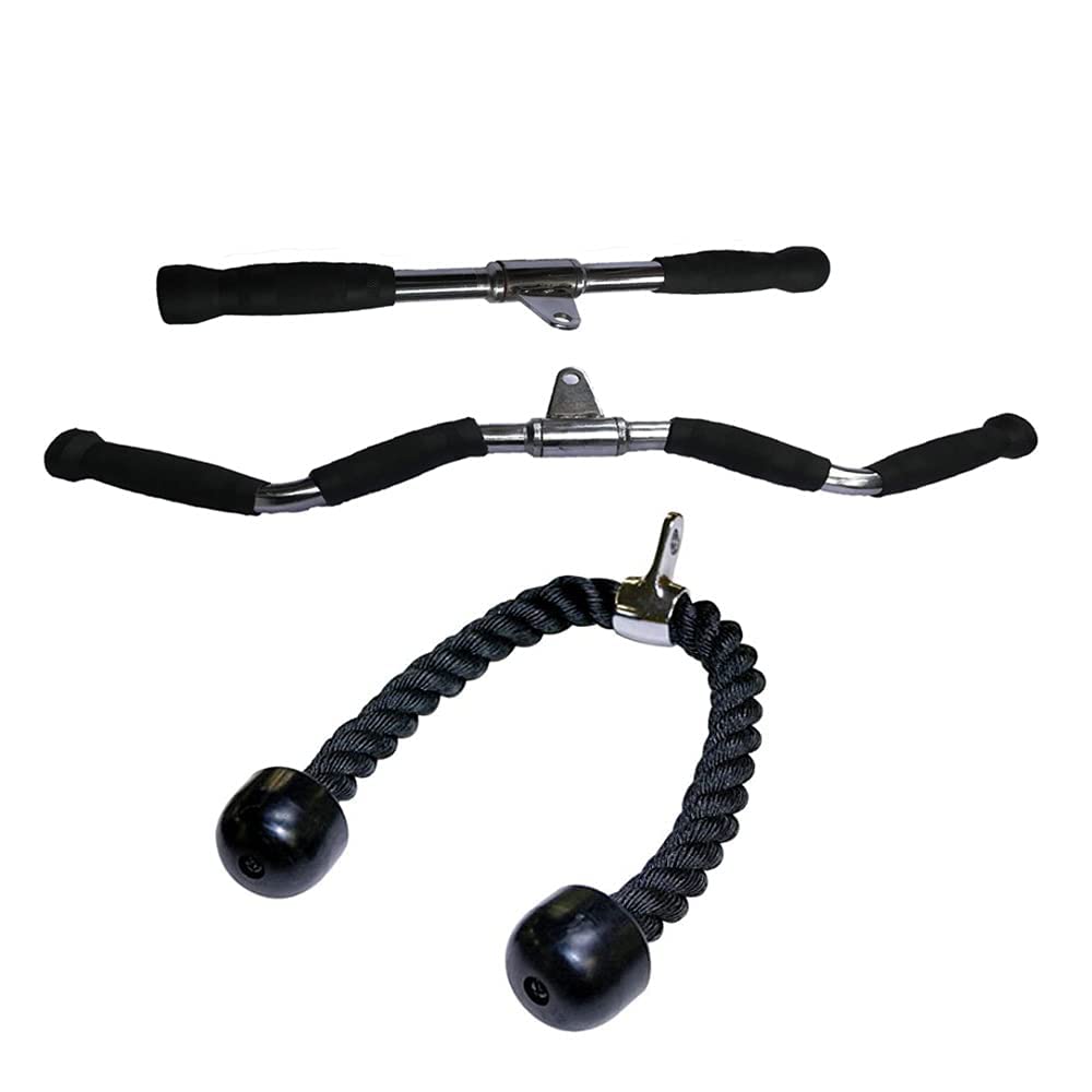 Combo: Tricep Straight LAT Bar, Zig Zag Curl Bar Handle and Tricep Rope Multi-Training Bar (Silver, Black) (B0B9SDRY4F) Amazon Price History, Amazon Price Tracker