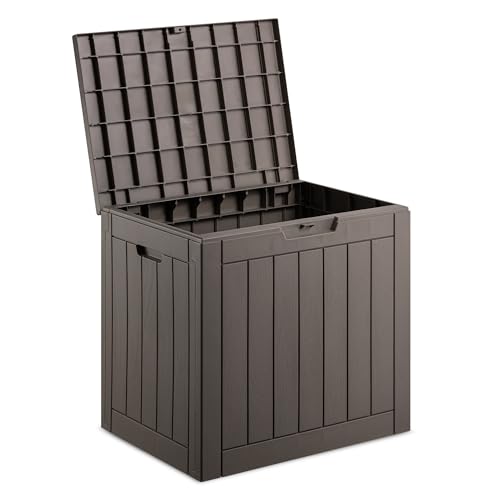 VonHaus Garden Storage Box - Outdoor Utility Chest Organiser Weatherproof Plastic Lockable Lid Carry Handles Compact & Portable For Garden Patio Balcony Decking Grey (118L)