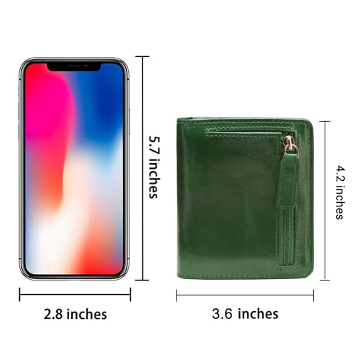 Itslife Women's Rfid Blocking Small Compact Bifold Leather Pocket Wallet Ladies Mini Purse with id Window (Waxed Dark Green)3