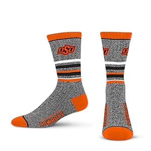 For Bare Feet NCAA Oklahoma State Cowboys 5 Star Crew Sock Marble Grey Large