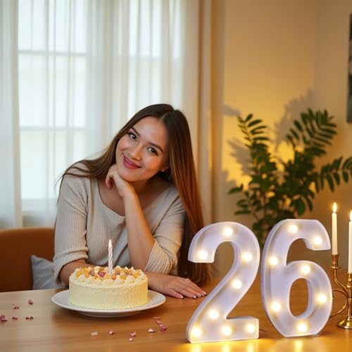 Image of LED Light Up Numbers, Marquee Number Sign for 26th Birthday Decor(26) | Battery Powered LED Lighted Numbers, Marquee Light Up Sign for Birthday Party Centerpieces Home Wall Decor Night Light