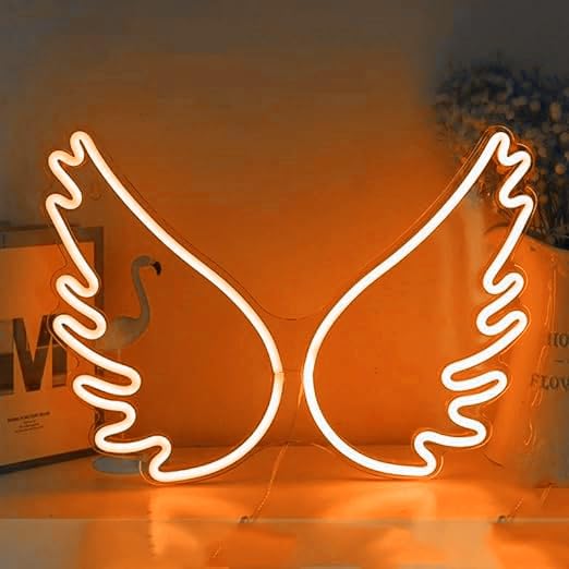 Neon Light Sign, LED Night Lights,Angel Wings Neon Signs,USB Powered Acrylic Neon Signs,for Girl Bedroom,Wedding Decor,Teenage Birthday’s Gift Home Party Decor (45 * 34cm, Orange)