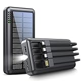 Cargador Solar para Movil 30000mAh : Power Bank Solar Carga Rapida con 4 Cables de Carga y LED Linterna Bateria Externa Solar para iPhone Android iPad Cámara, Actividades Al Aire Libre