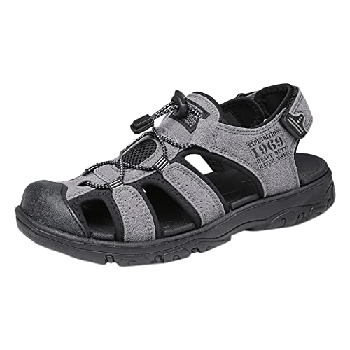 CreoQIJI Outdoor Sandals, Men's Summer Shoes, Men's Trainers, Outdoor Sandals, Trekking Sandals, Hiking Sandals, Sports Sandals with Non-Slip, Orthopaedic Lightweight Beach Shoes, gray, 9 UK