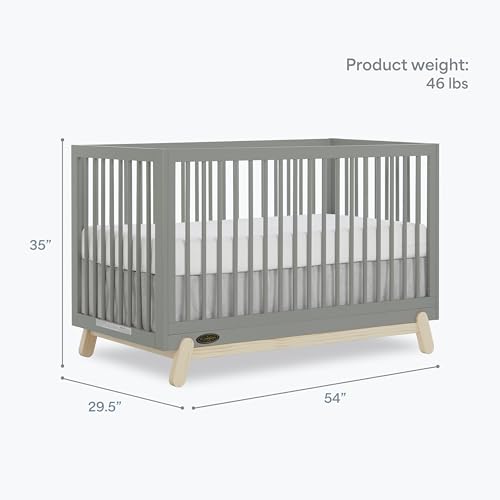Image of Dream On Me Hygge 5-in-1 Convertible Full-Size Baby Crib in Sea Grass & Vintage Oak, GreenGuard Gold & BSA, Converts to Toddler, Day & Full-Size Bed, Adjustable Mattress Heights, Modern Nursery